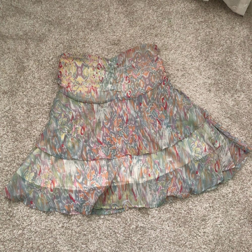 CORTEFIEL multi-tiered ruffled mini dress colorful abstract boho pattern size M
